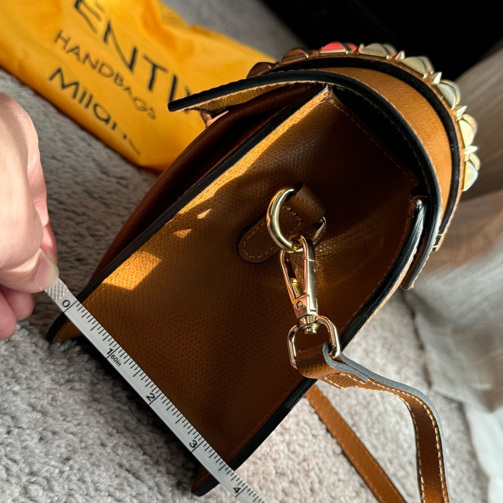Mario Valentino Tan Crossbody Bag with Gold Accents - Picture 15 of 16